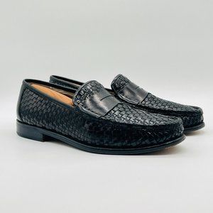 Cole Haan Woven Penny Loafers Mens 10 Black Leather Collection Casual Dress Shoe